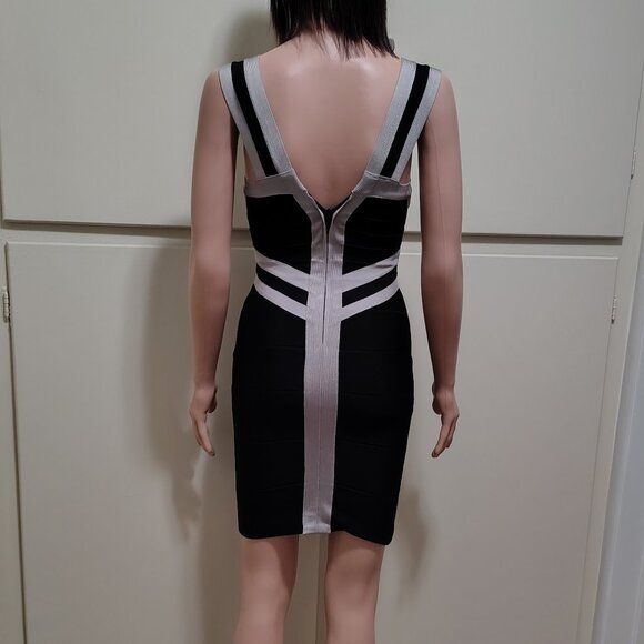 Rachael G Stretch Dress with Thick Straps, Black with Gray - Picture 4 of 12